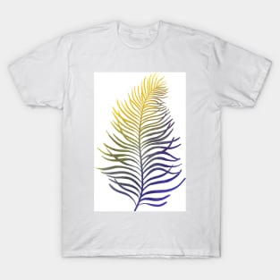 Summer tropical palm leaf watercolor print, purple yellow T-Shirt